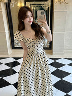 Polka Dot V - Neck Twisted Bust Flutter Sleeve Maxi Dress - EveningVerse - 9