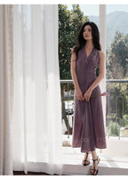 Purple Halter Neck Sleeveless Ruched Waist Slim Fit Maxi Dress - EveningVerse - 9