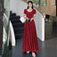 Red Puff Sleeve Square Neck Fit - and - Flare Maxi Dress - EveningVerse - 13