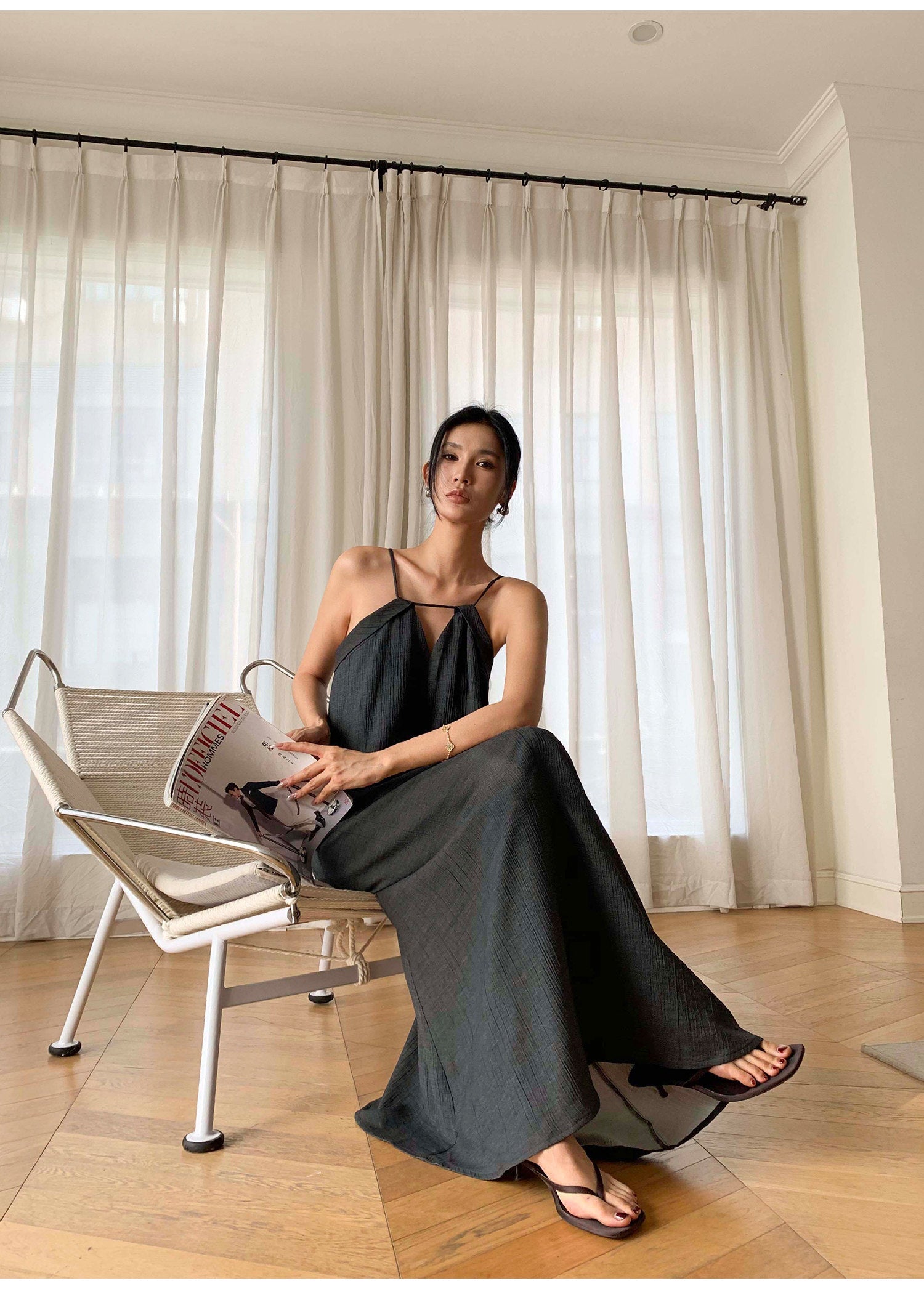 Relaxed V - Neck Spaghetti Strap Maxi Dress - EveningVerse - 4