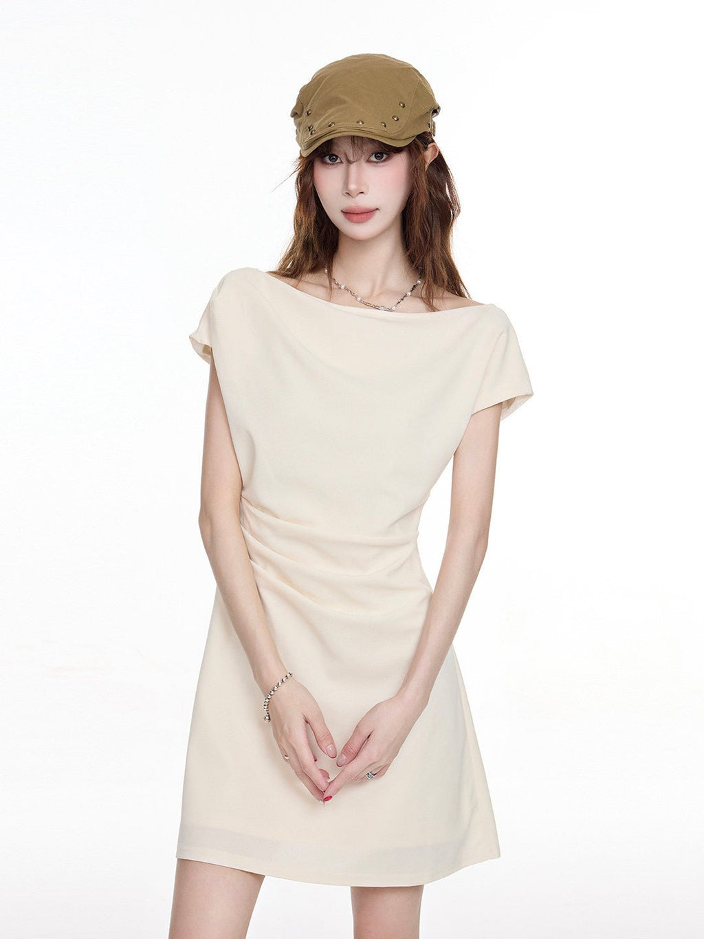 Ruched Off - Shoulder Mini Dress - EveningVerse - 2