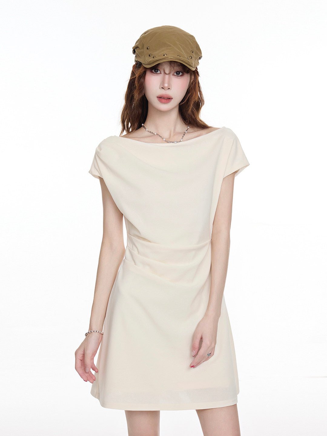 Ruched Off - Shoulder Mini Dress - EveningVerse - 1