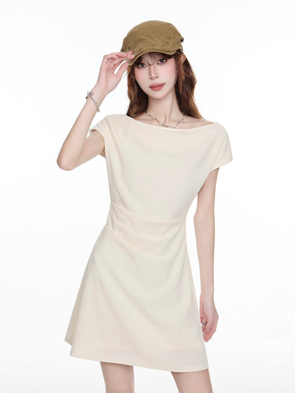 Ruched Off - Shoulder Mini Dress - EveningVerse - 3
