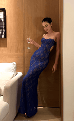 Sheer Lace Backless Mermaid Maxi Gown - EveningVerse - 3