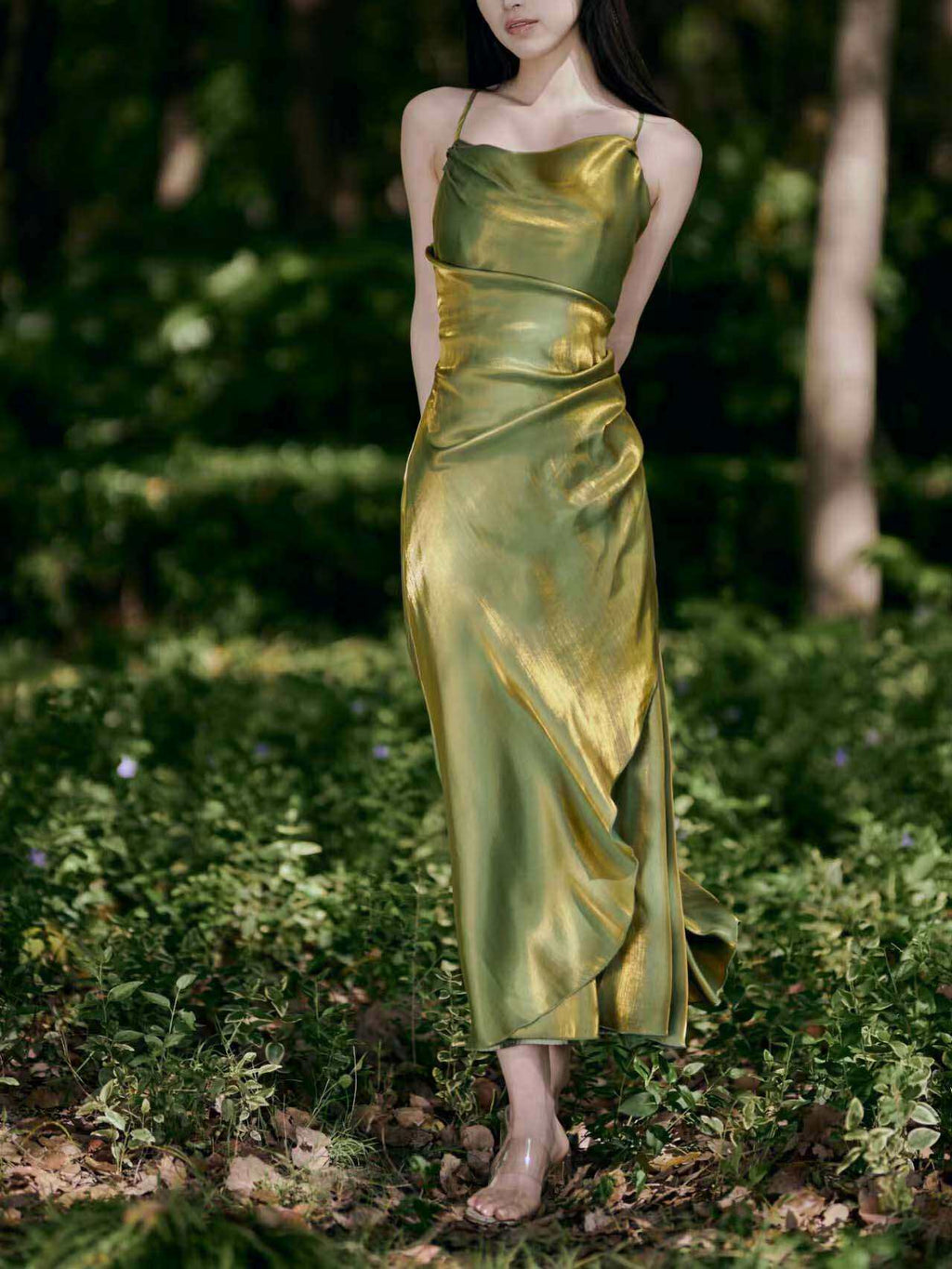 Shimmering Cowl Neck Satin Slip Maxi Dress - EveningVerse - 6