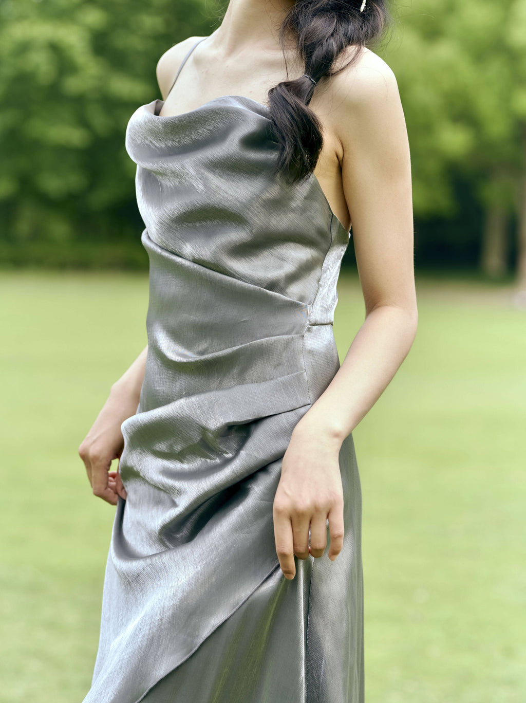 Shimmering Cowl Neck Satin Slip Maxi Dress - EveningVerse - 5