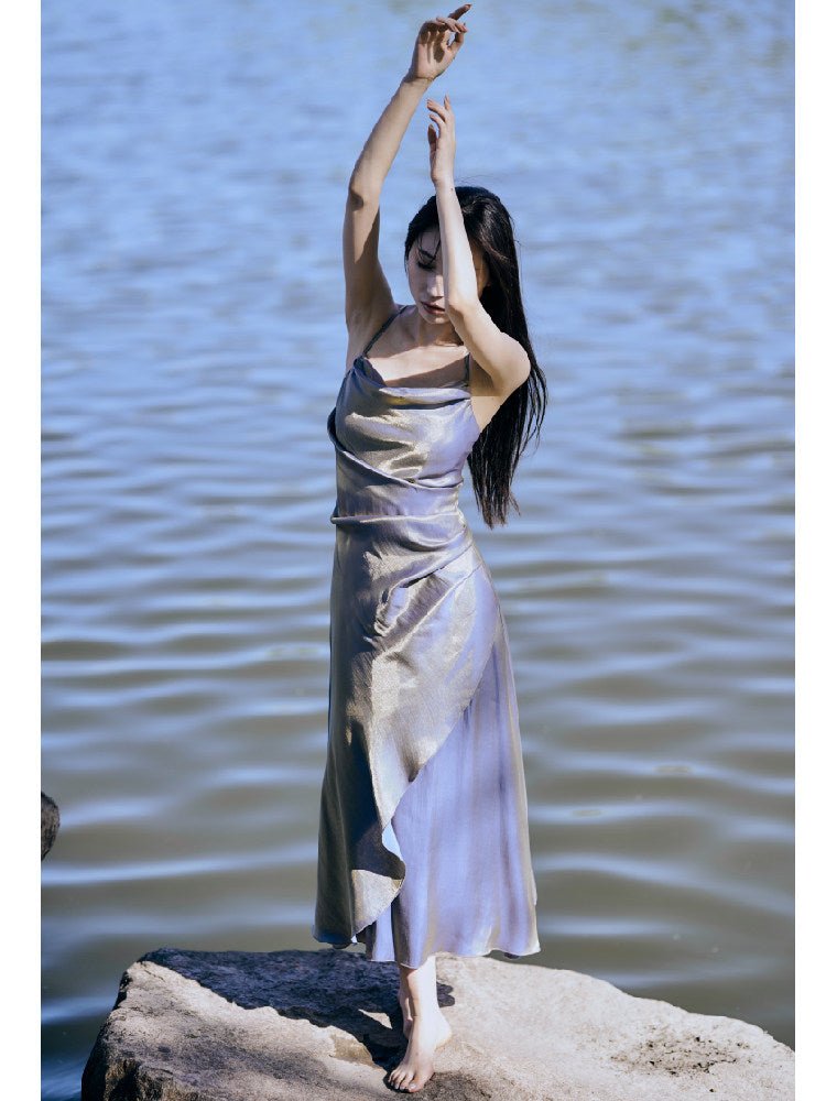 Shimmering Cowl Neck Satin Slip Maxi Dress - EveningVerse - 10