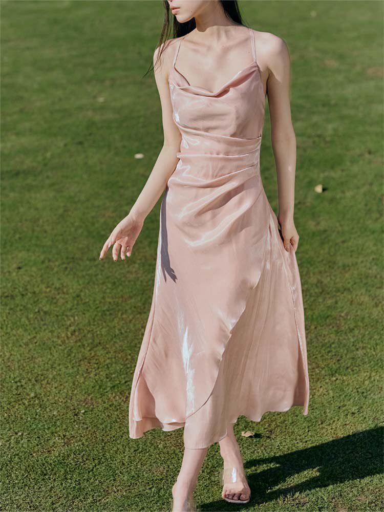 Shimmering Cowl Neck Satin Slip Maxi Dress - EveningVerse - 12
