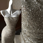 Silver Maxi Dress Bodycon Strapless Sequin High Slit - EveningVerse - 6