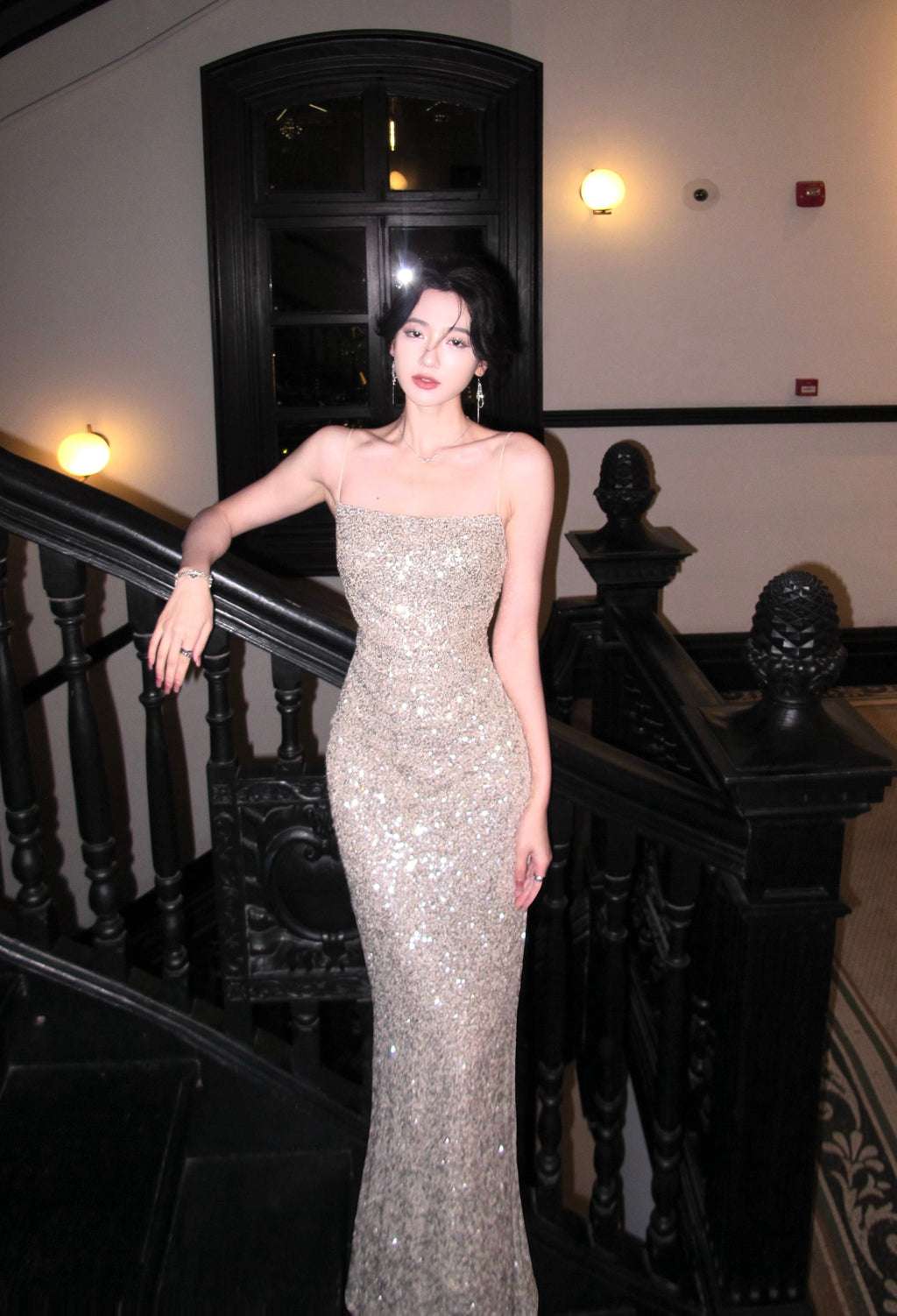 Silver Maxi Dress Bodycon Strapless Sequin High Slit - EveningVerse - 8