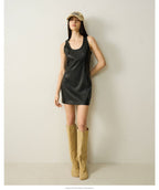 Sleek Sleeveless PU Leather Mini Dress - EveningVerse - 7