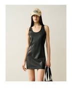 Sleek Sleeveless PU Leather Mini Dress - EveningVerse - 1