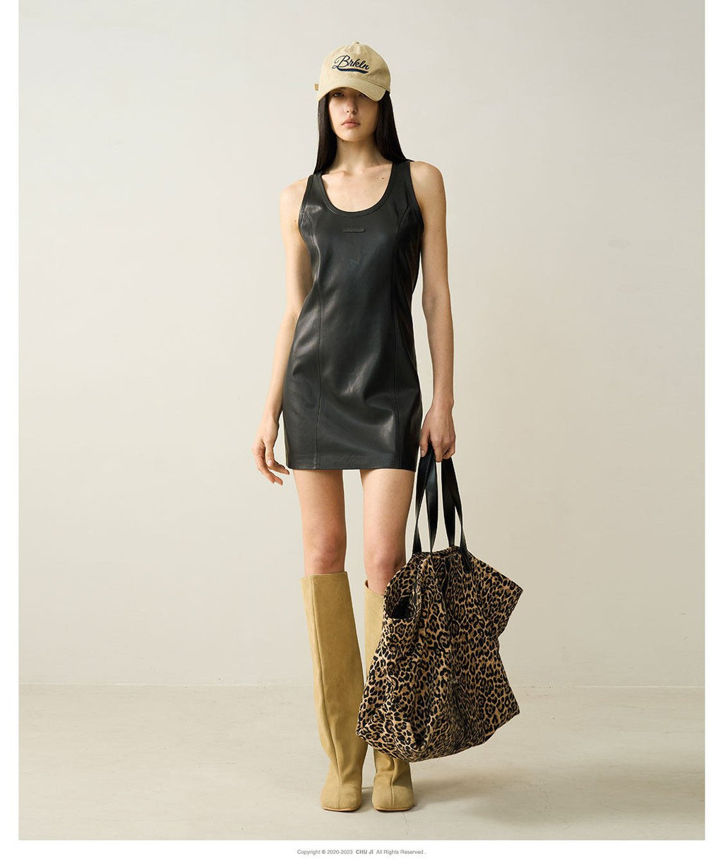 Sleek Sleeveless PU Leather Mini Dress - EveningVerse - 6