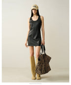 Sleek Sleeveless PU Leather Mini Dress - EveningVerse - 6