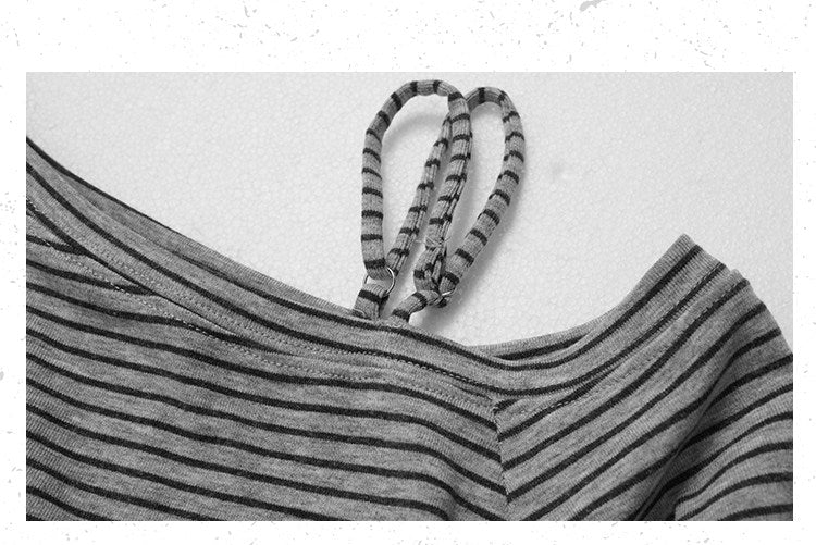 Striped Asymmetric Off - Shoulder Top Long Sleeve Tie Detail - EveningVerse - 9