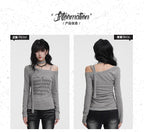 Striped Asymmetric Off - Shoulder Top Long Sleeve Tie Detail - EveningVerse - 2