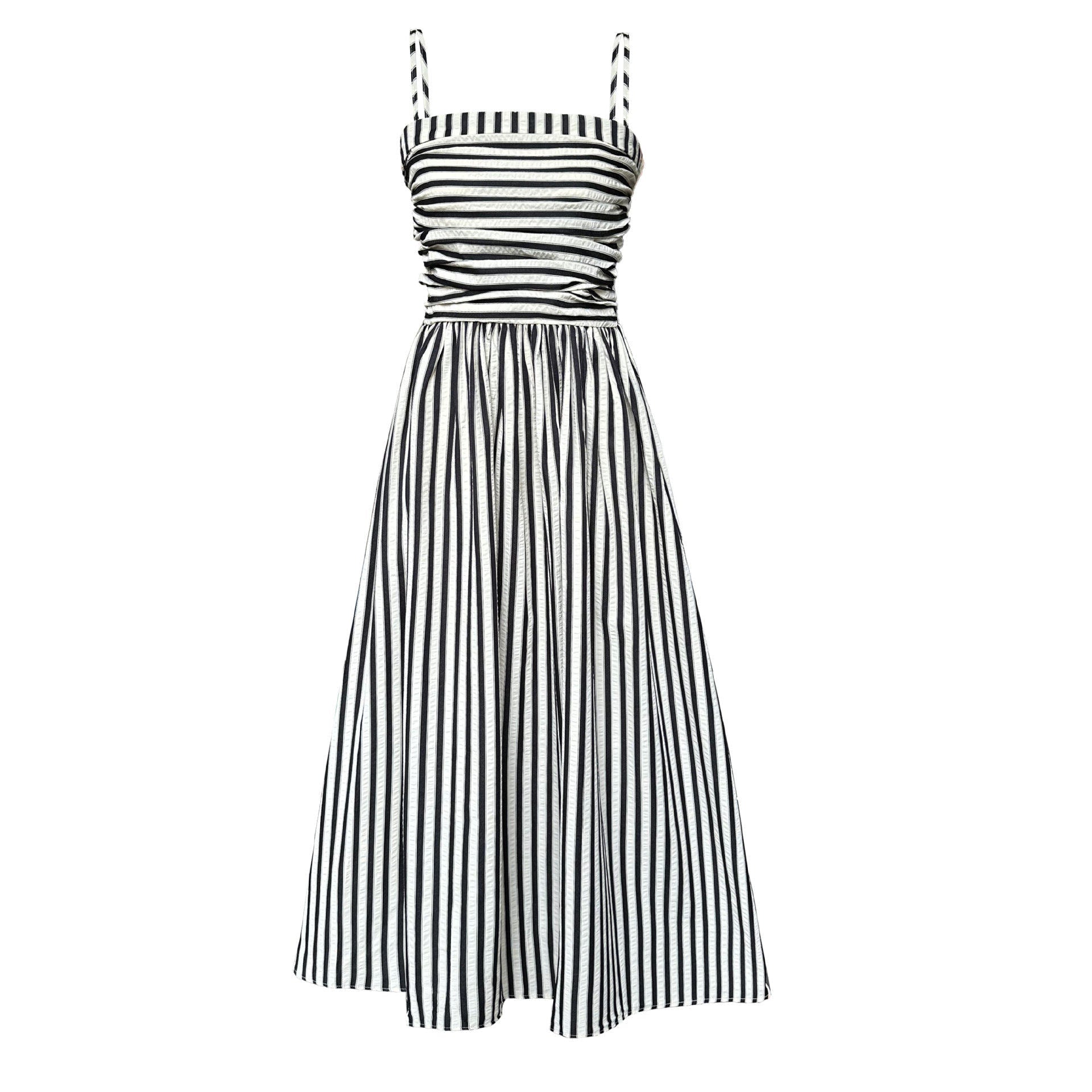 Striped Square Neck A - Line Maxi Dress with Pockets - EveningVerse - 1 Main image