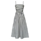 Striped Square Neck A - Line Maxi Dress with Pockets - EveningVerse - 1