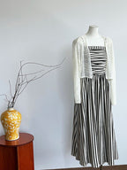 Striped Square Neck A - Line Maxi Dress with Pockets - EveningVerse - 8