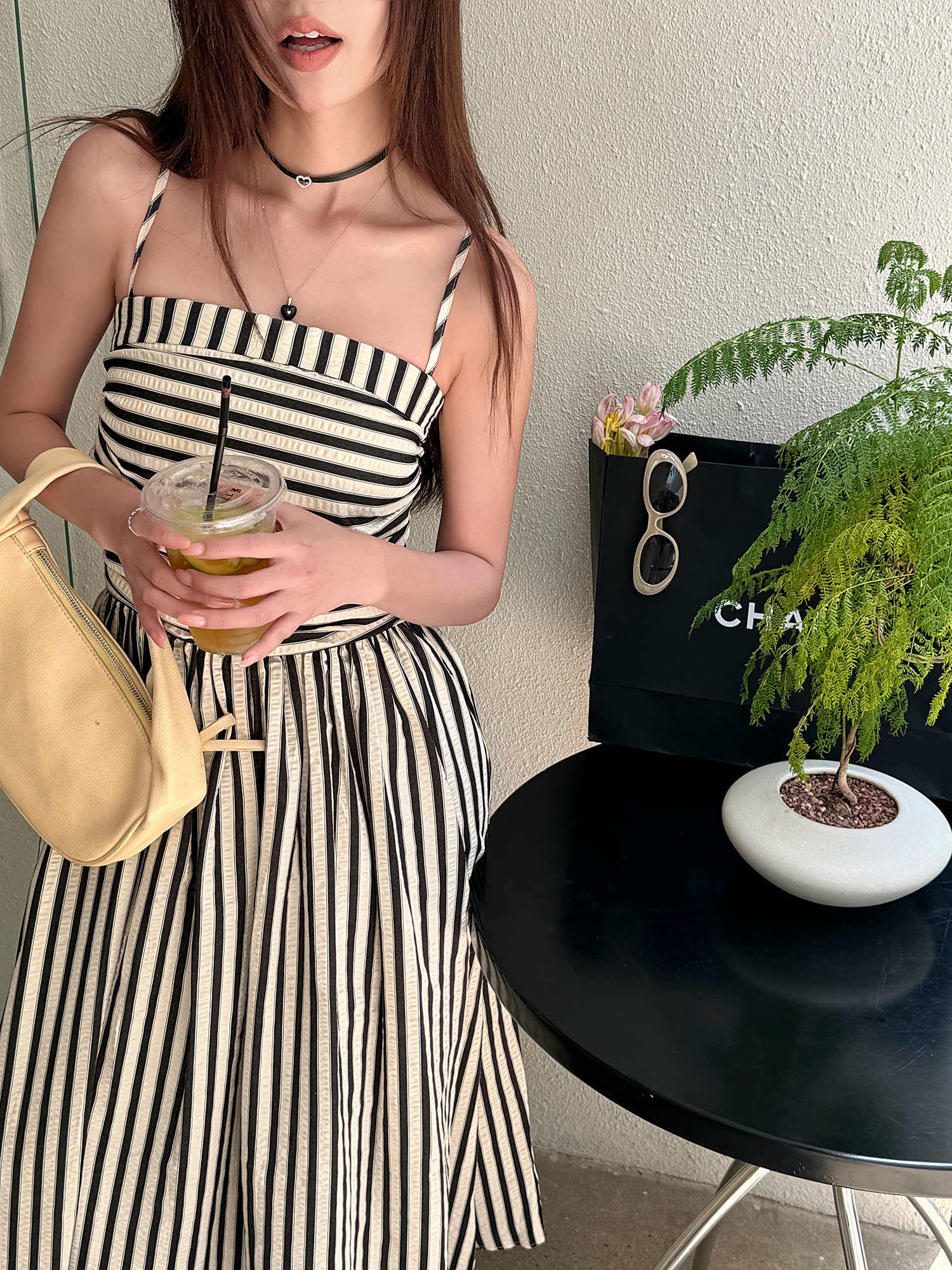 Striped Square Neck A - Line Maxi Dress with Pockets - EveningVerse - 2