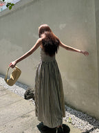 Striped Square Neck A - Line Maxi Dress with Pockets - EveningVerse - 5