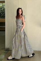 Striped Square Neck A - Line Maxi Dress with Pockets - EveningVerse - 11