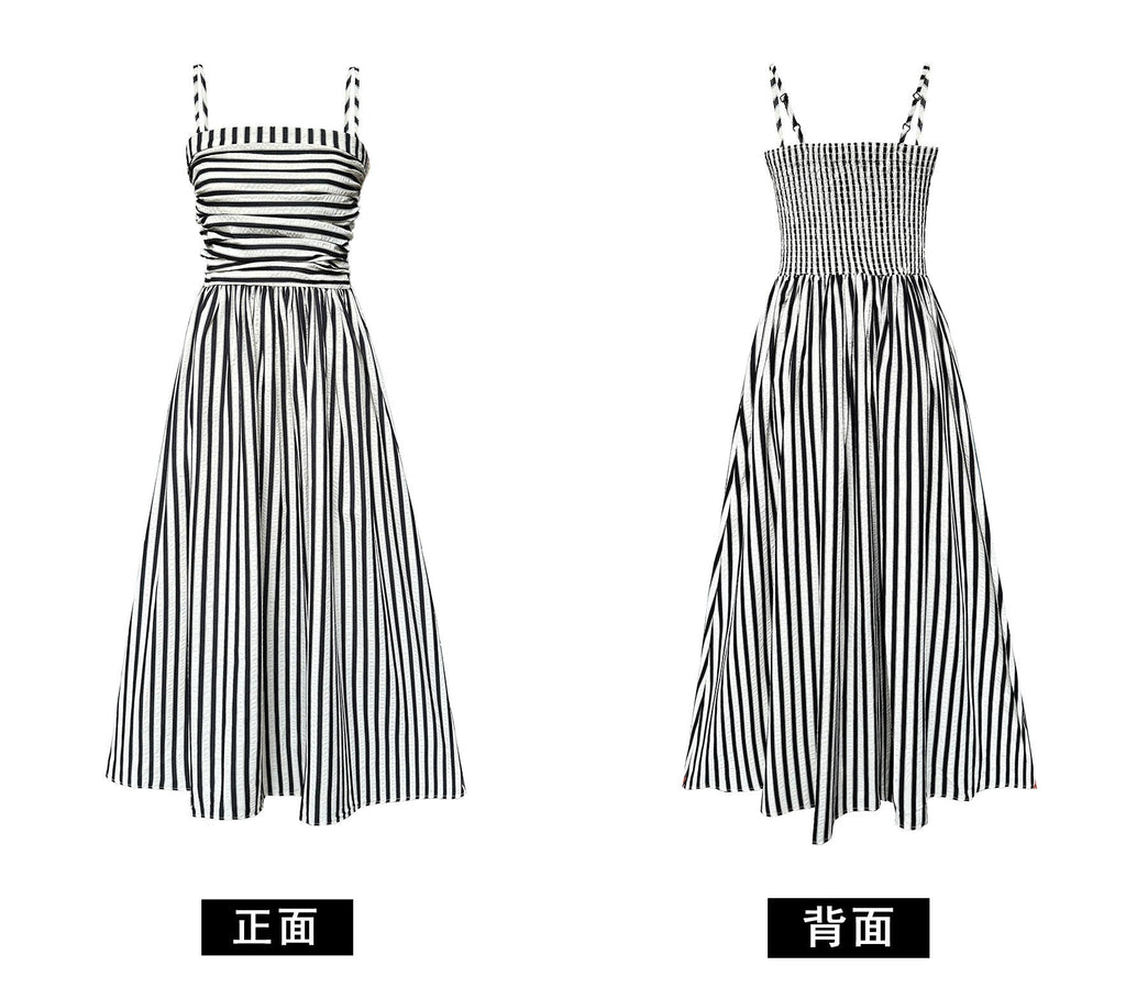 Striped Square Neck A - Line Maxi Dress with Pockets - EveningVerse - 7