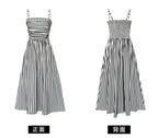 Striped Square Neck A - Line Maxi Dress with Pockets - EveningVerse - 7