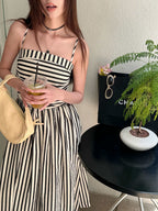 Striped Square Neck A - Line Maxi Dress with Pockets - EveningVerse - 3