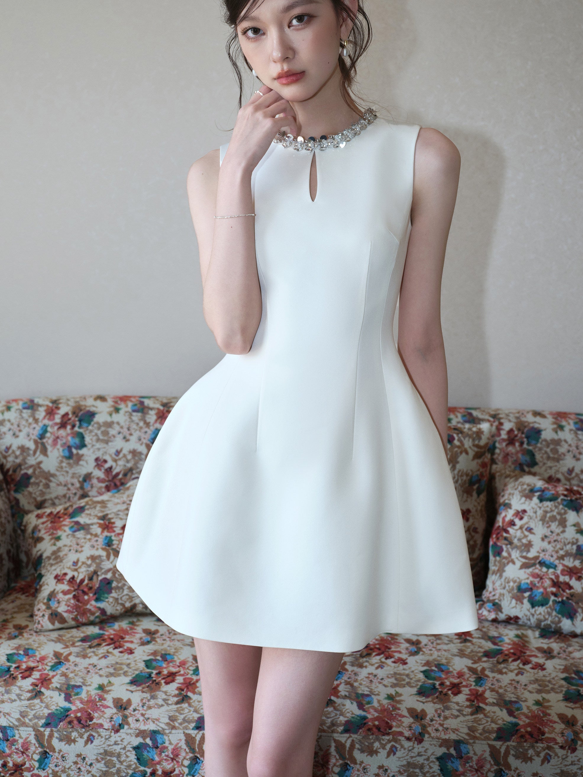 Structured Embellished Neck A - Line Mini Dress - EveningVerse - 1 Main image