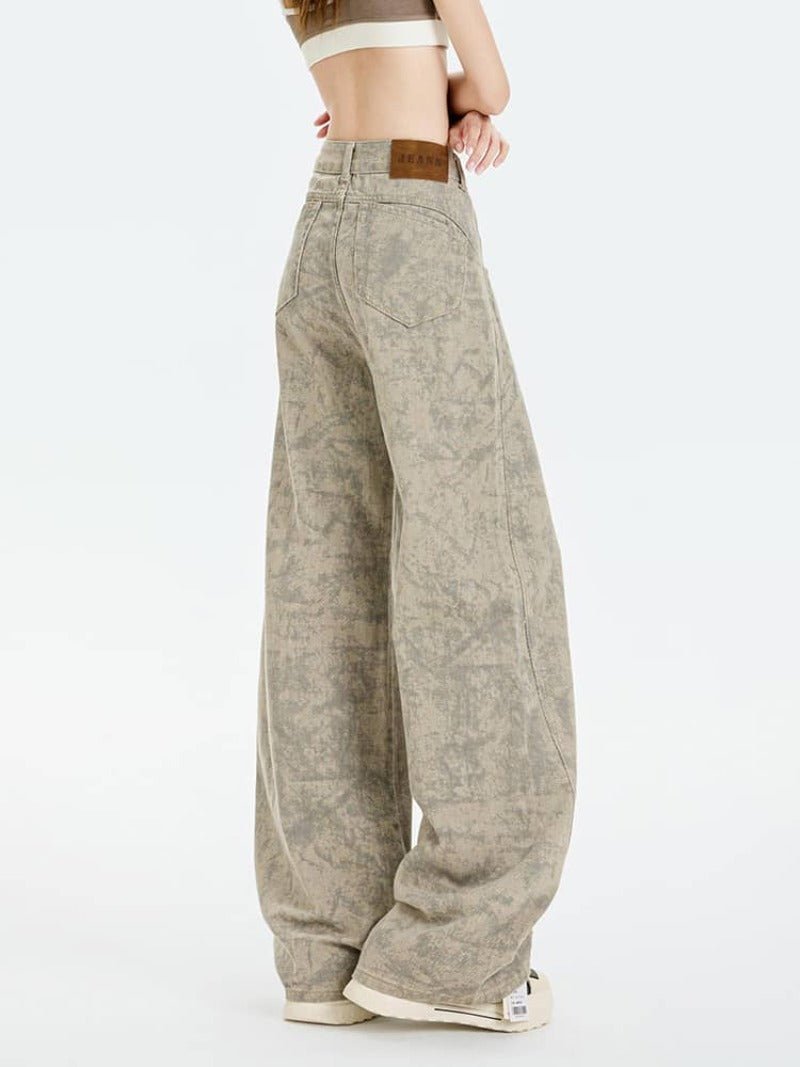 Tie - Dye High Waist Straight Wide Leg Denim Pants - EveningVerse - 1 Main image