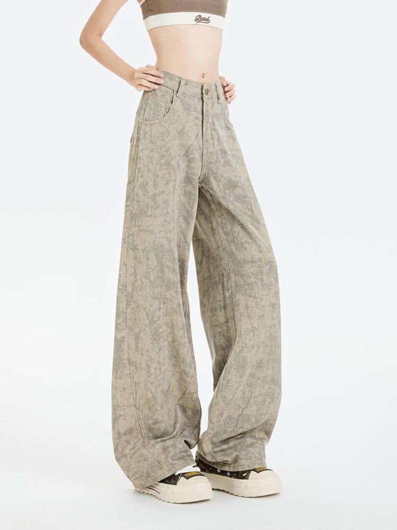 Tie - Dye High Waist Straight Wide Leg Denim Pants - EveningVerse - 2