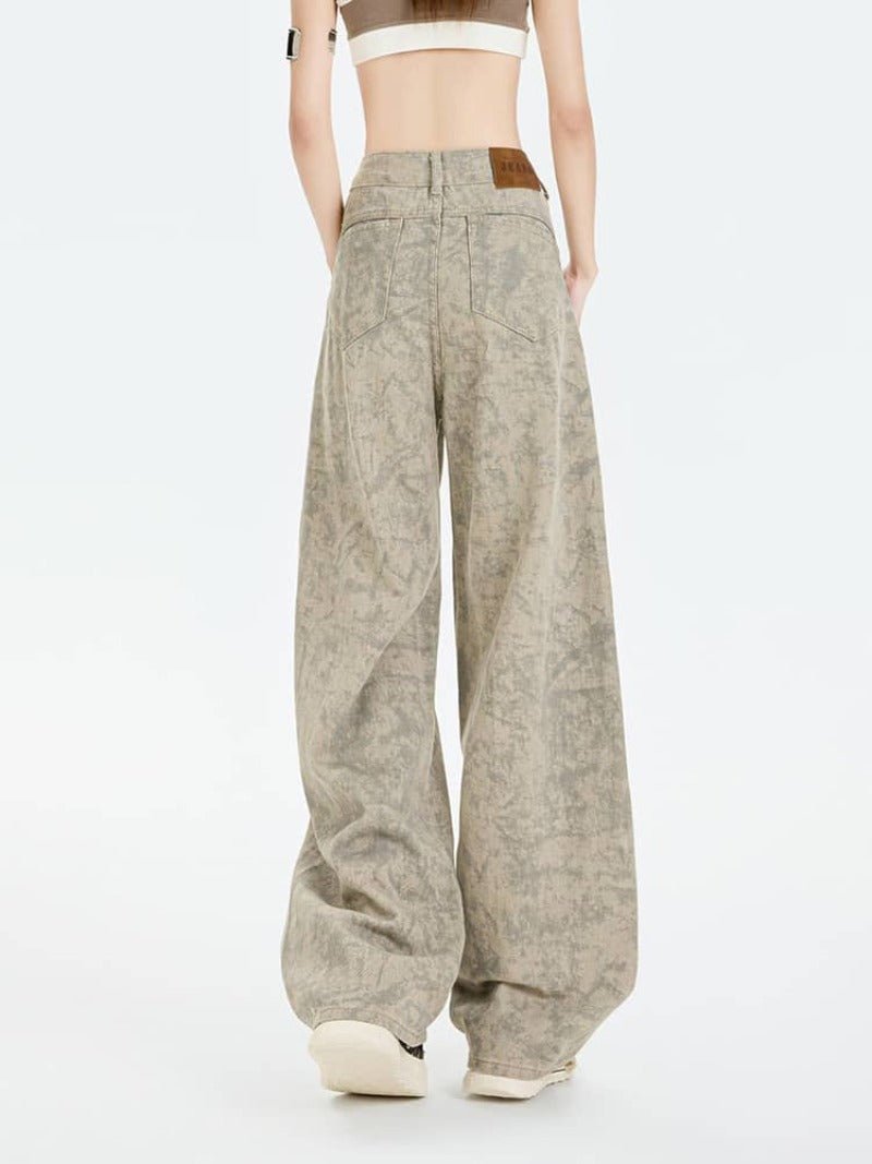 Tie - Dye High Waist Straight Wide Leg Denim Pants - EveningVerse - 6