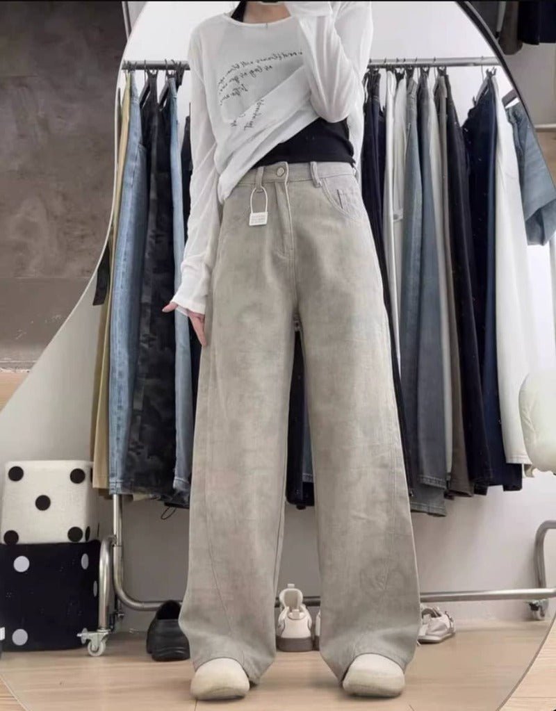 Tie - Dye High Waist Straight Wide Leg Denim Pants - EveningVerse - 8