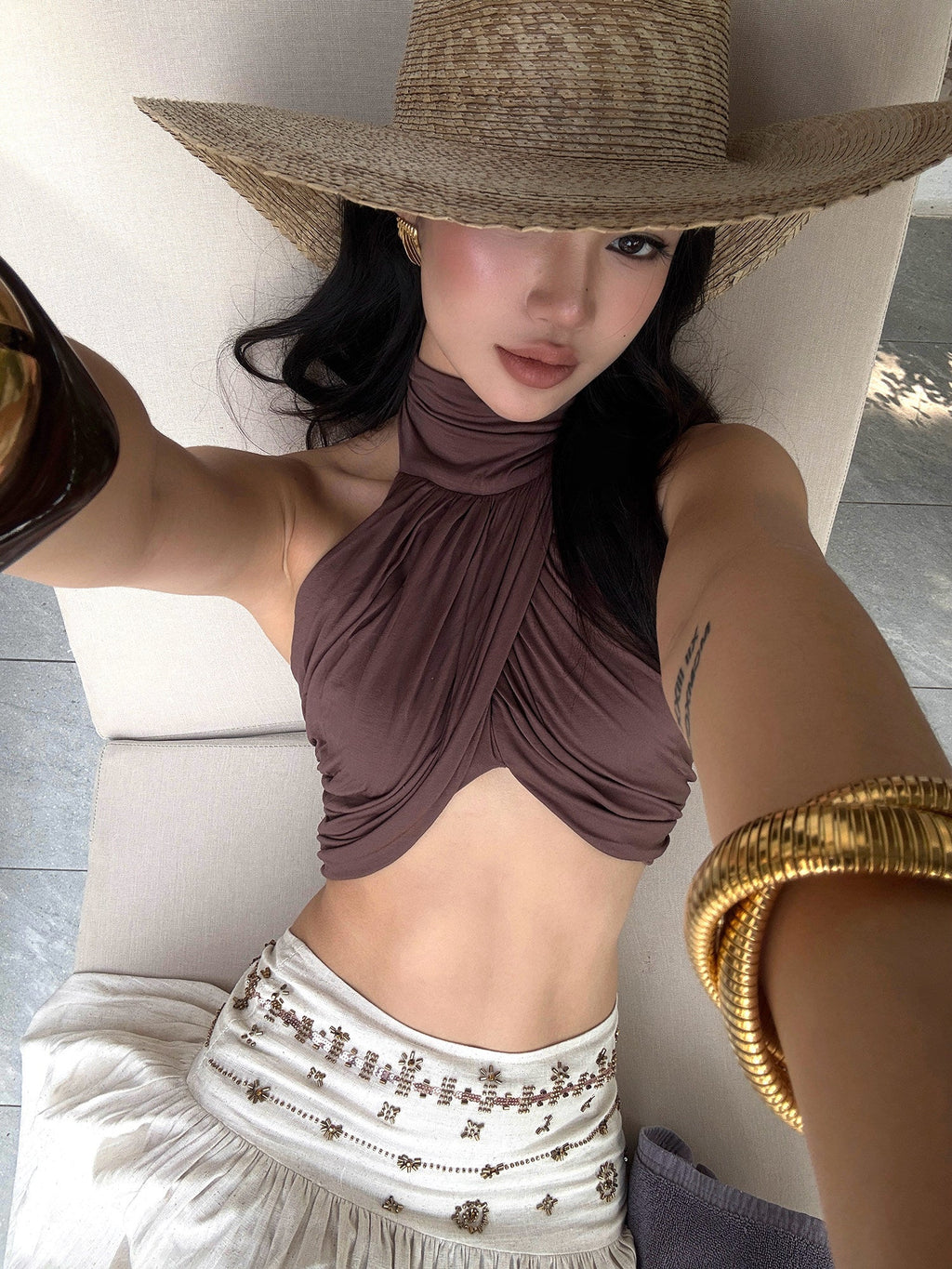 Twisted Halter Backless Crop Top - EveningVerse - 1