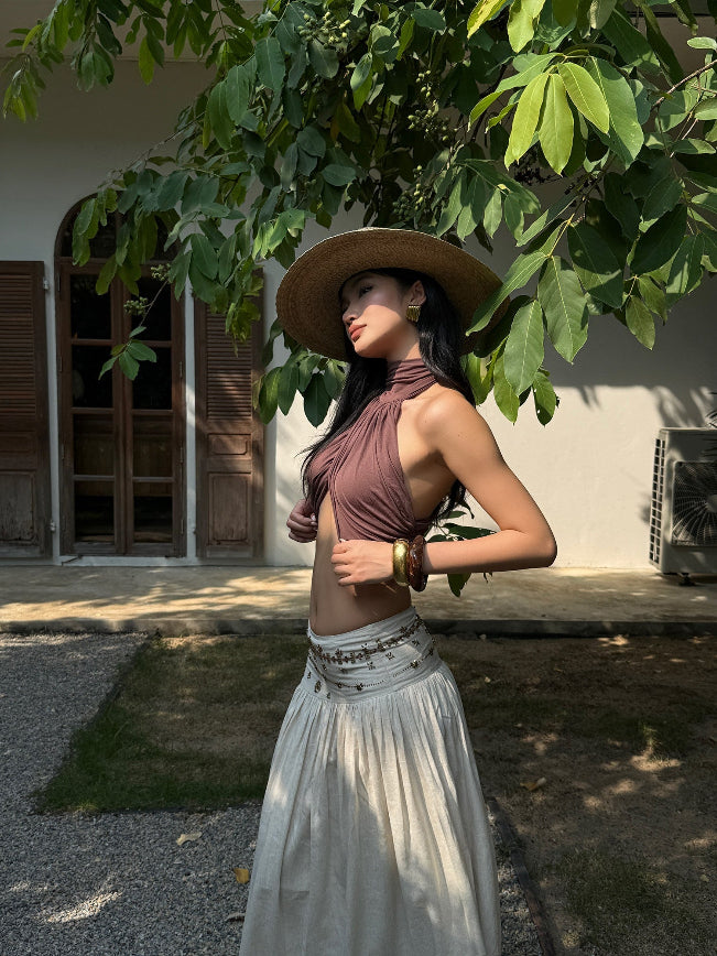 Twisted Halter Backless Crop Top - EveningVerse - 5