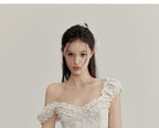 White Floral Lace Ruffled Off Shoulder Slim Fit A - Line Mini Dress - EveningVerse - 9