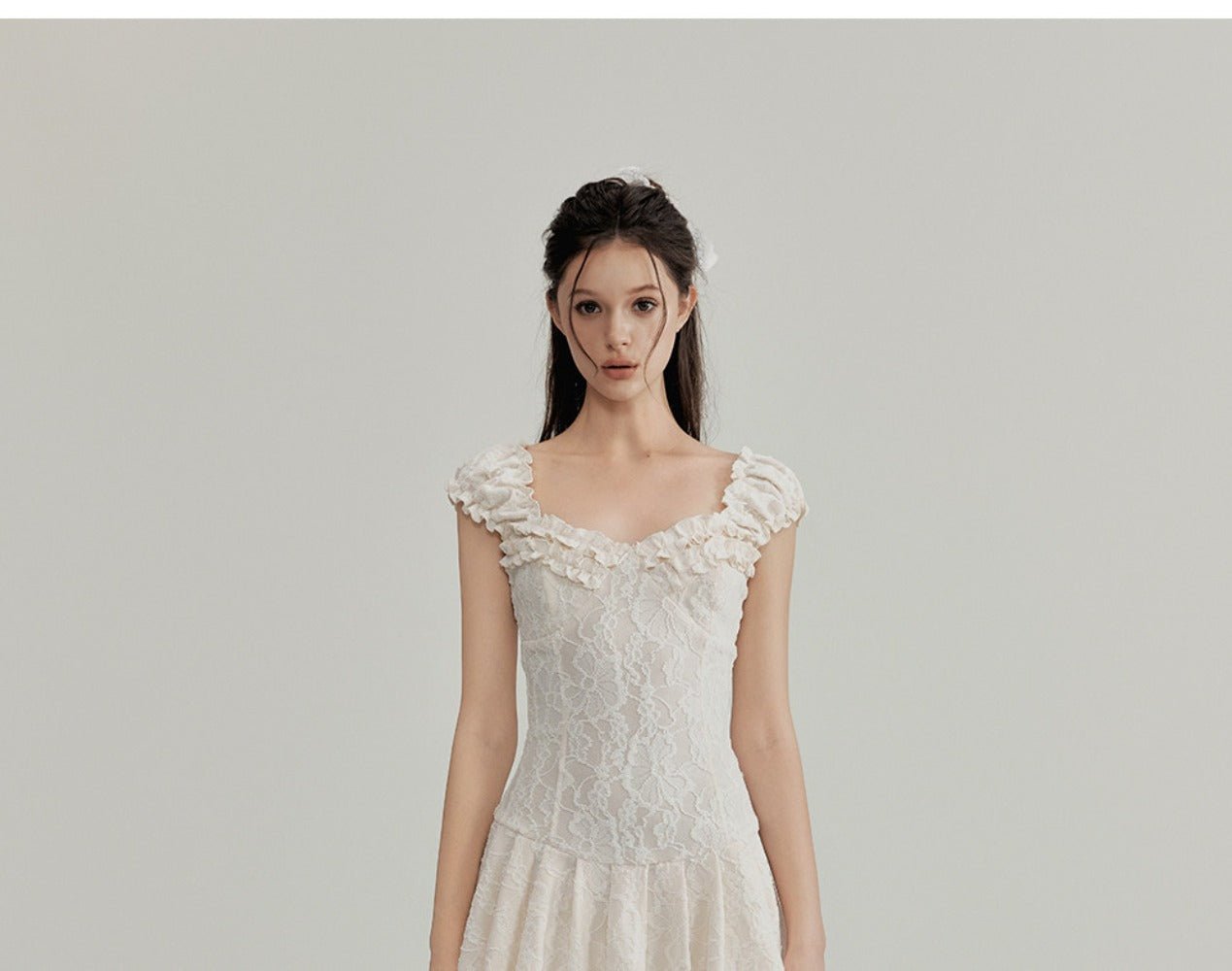 White Floral Lace Ruffled Off Shoulder Slim Fit A - Line Mini Dress - EveningVerse - 10