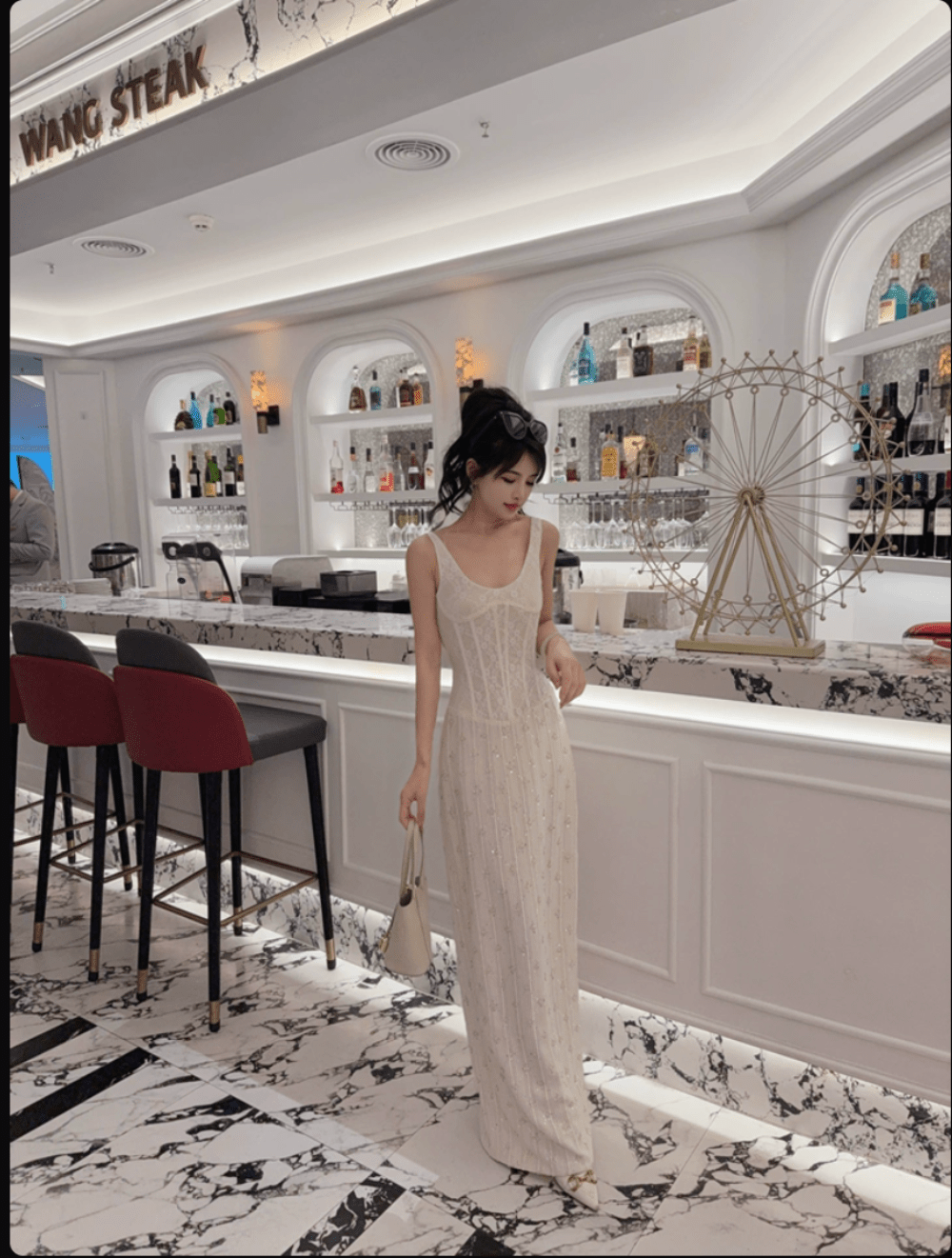 White French Beaded Lace Corset Backless Square Neck Midi Dress - EveningVerse - 6