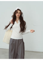 White Lace Hooded Ribbed Top Long Sleeve Lace - Up Detail | Eveningverse - EveningVerse - 5