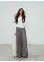 White Lace Hooded Ribbed Top Long Sleeve Lace - Up Detail | Eveningverse - EveningVerse - 2