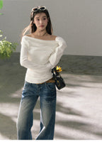 White Lace Trim Cutout Cowl Neck Long Sleeve Top - EveningVerse5