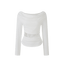 White Lace Trim Cutout Cowl Neck Long Sleeve Top - EveningVerse11