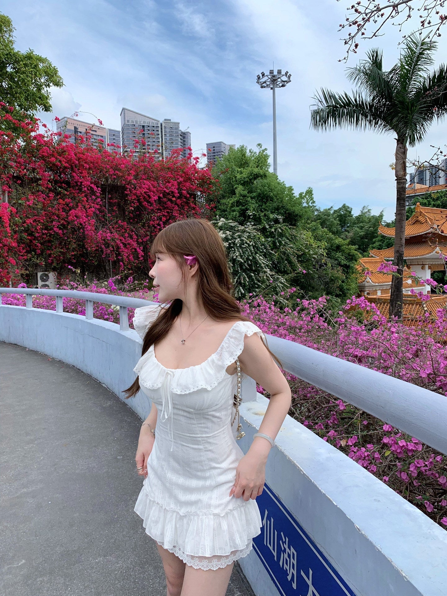 White Mini Dress Fit - and - Flare Square Neck Ruffled Sleeves Lace Tie Waist - EveningVerse - 6