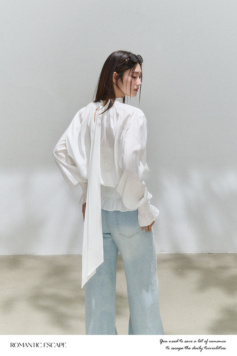 White Reversible Tie Neck Peplum Top - EveningVerse8