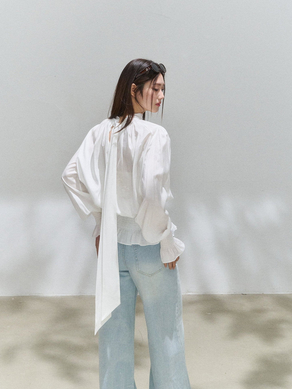White Reversible Tie Neck Peplum Top - EveningVerse4