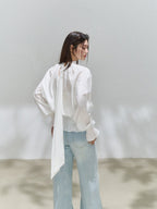 White Reversible Tie Neck Peplum Top - EveningVerse4