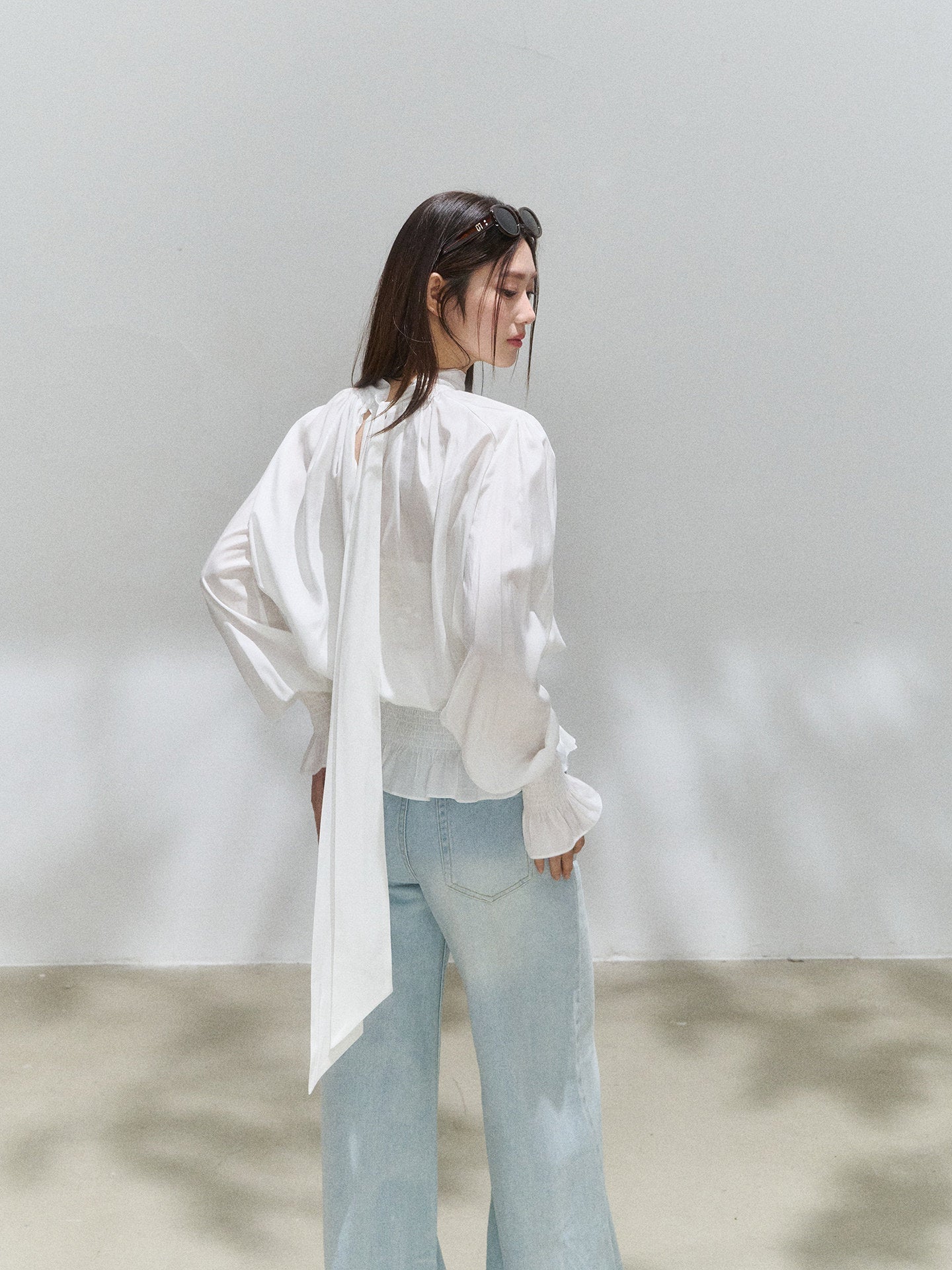 White Reversible Tie Neck Peplum Top - EveningVerse4