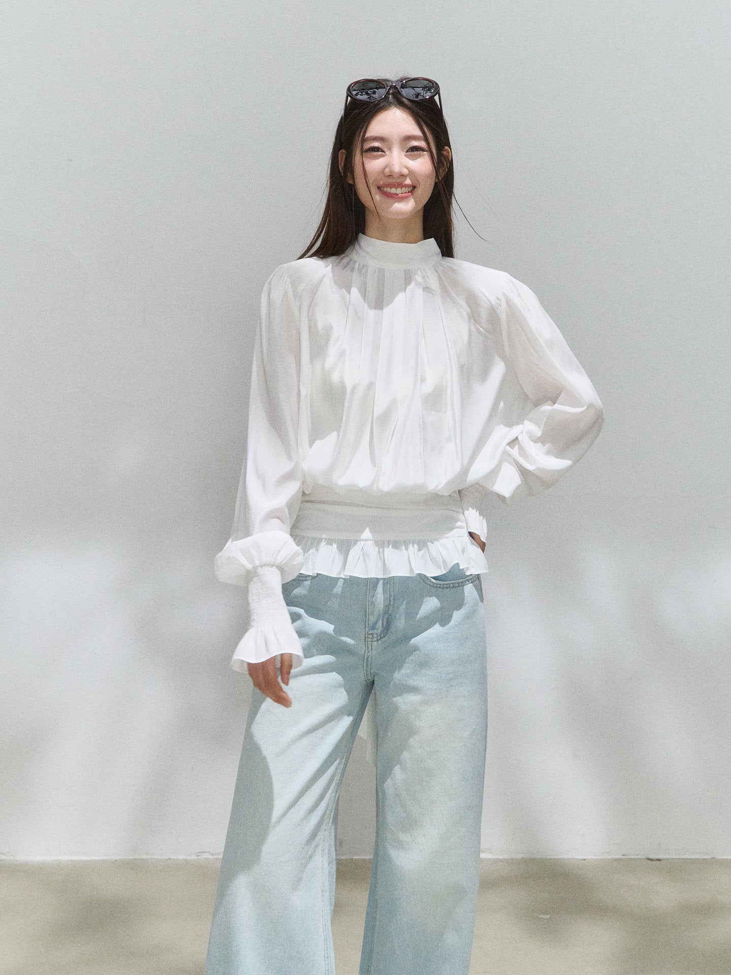 White Reversible Tie Neck Peplum Top - EveningVerse1 Main image