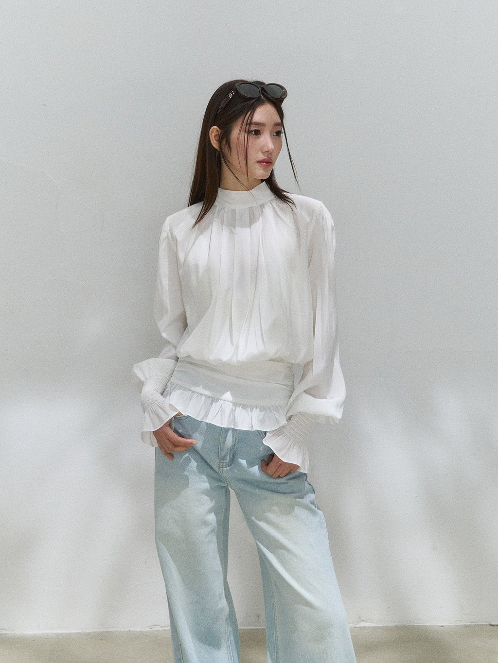 White Reversible Tie Neck Peplum Top - EveningVerse2